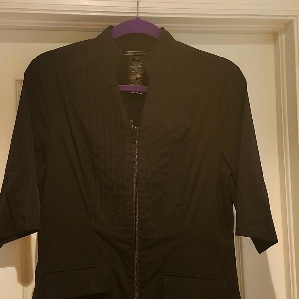 COPY - Black pleated Aesthetics Dress front zipper3/4" sleeve. Small